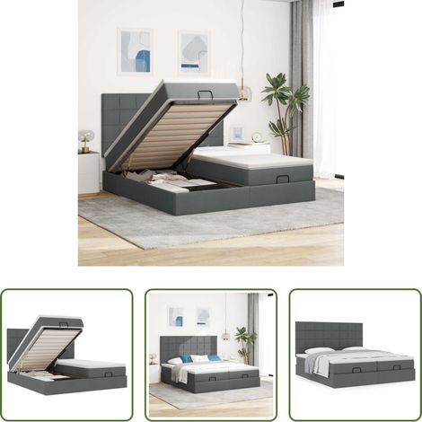 Matratze - Ottoman-Bett mit Matratzen Dunkelgrau 160x200 cm Stoff (1/5)