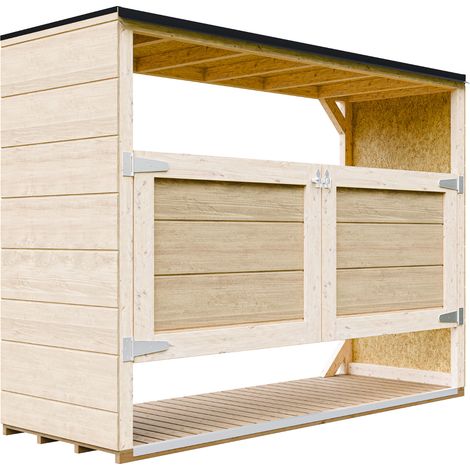 Caseta jardin exterior – cobertizo jardin exterior para cubos basura 3x240L con puertas, caseta de madera para almacenaje exterior, armario jardín exterior – Timbela M982A