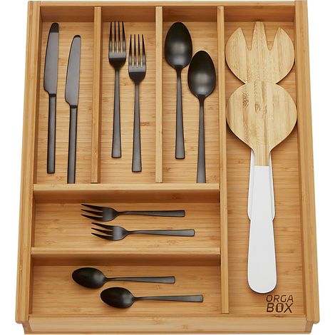 ORGA-BOX 3 BAMBUS Besteckeinsatz Holz-Besteckkasten für Nobilia Schubladen ab August 2012 für 50er Schublade (473 x 397 mm) mit 6 Fächer