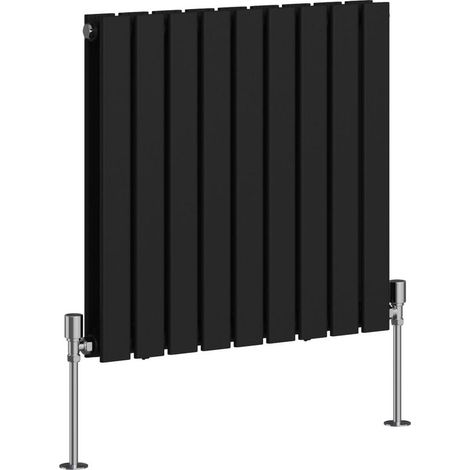 Flat Panel Radiator Central Heating Designer Rads Black with Angle Square Valve Horizontal Double 600x612mm
