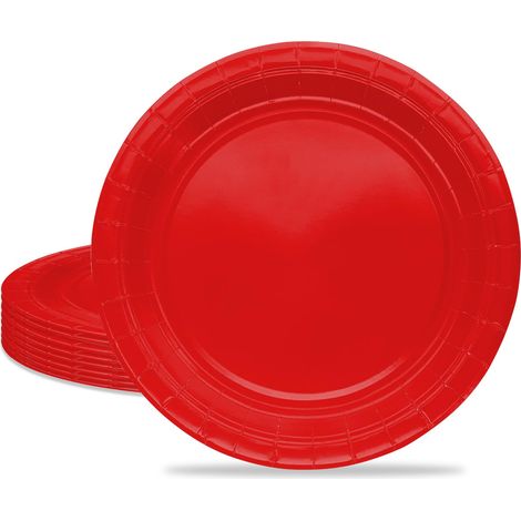 16 Pièces Rouge Assiette pour Fête Anniversaire,7 Pouces/18cm Rouge Papier Assiette Dessert Plateau Vaisselle pour Décoration Anniversaire Homme Femme (1/2)