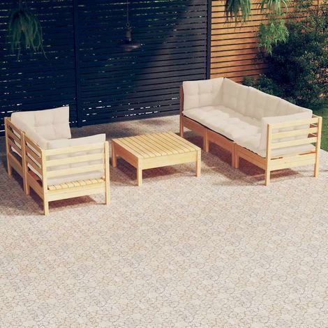 vidaXL Muebles de jardín 6 piezas cojines madera de pino crema (1/5)