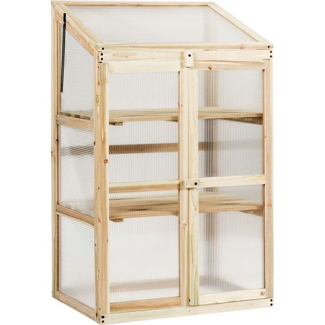 COSTWAY Mini Wooden Cold Frame Greenhouse Raised Flower Planter-Natural (1/5)
