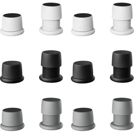 Lot de 12 Rehausseurs Réglables Antidérapants pour Meubles, Lits, Canapés, Tables et Chaises, Pieds de Meubles Réglables De 4,1 à 6,3 cm, Noir+Blanc+Gris (1/5)
