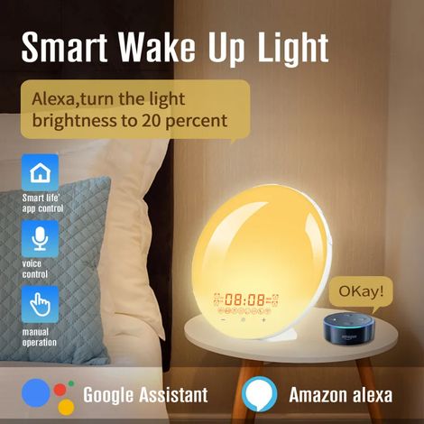 Réveil intelligent WiFi avec simulation de lever de soleil, lumière de réveil RGB, contrôle par application et simulation de la lumière du soleil. (1/5)