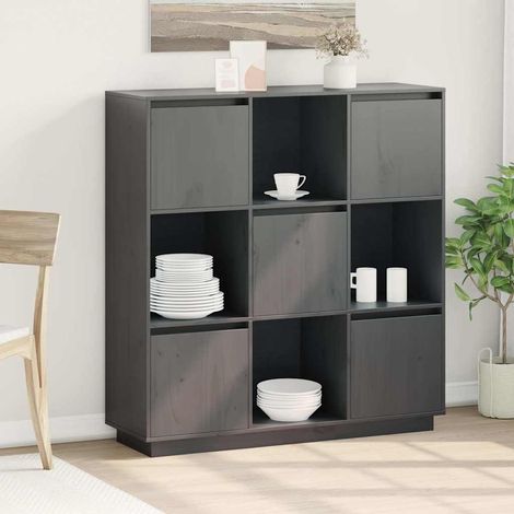 Buffet - Armoire de rangement Enfilade Gris 110,5x35x117 cm Bois massif de pin BV728004 - BonneVie (1/5)