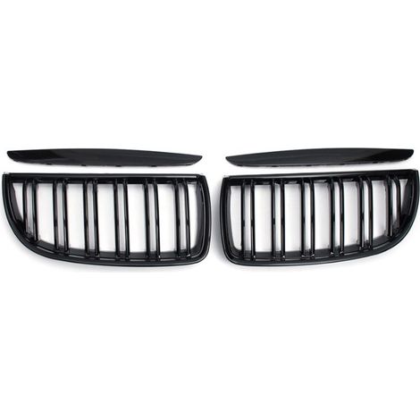 CSPARKV (negro brillante) Juego de 2 rejillas deportivas tipo riñón de doble lama para BMW E90 2005-2008