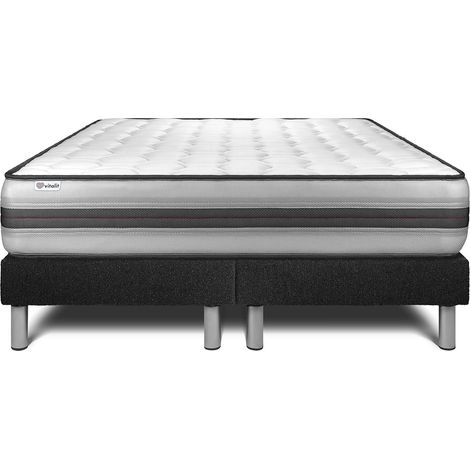 Base tapizada negro + Colchón con muelles y viscoelástica 2x80x200