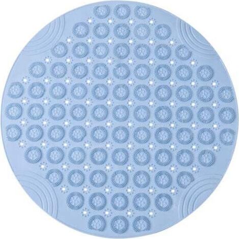 30x30cm PVC Round Massage Bath Mat, Non-Slip Shower Mat, Antibacterial Bathroom Mat, Machine Washable Shower Mat, Bathtub Mat with Drainage Holes and Suction Cups, Blue