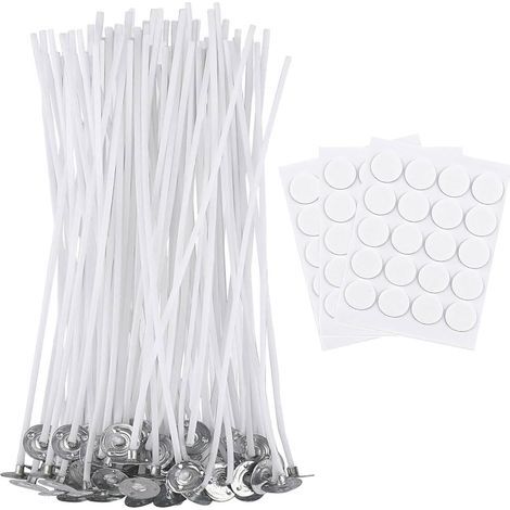 Lot de 50 mèches de bougie de 12cm avec 60 autocollants en coton bio naturel pré ciré avec de la cire de soja, pour la fabrication de bougies DIY (1/5)