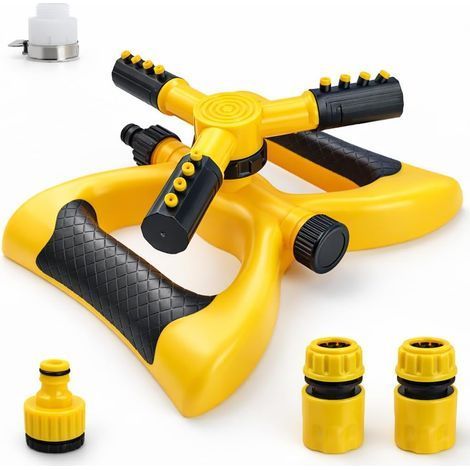 Arroseur de Pelouse Rotatif, Arroseur de Jardin 360 Degrés avec 3 Bras Réglables, Système d’Arrosage pour Jardin Fleurs et Parterres, Kit de Raccord pour Tuyau avec 4 Adaptateurs (1/5)