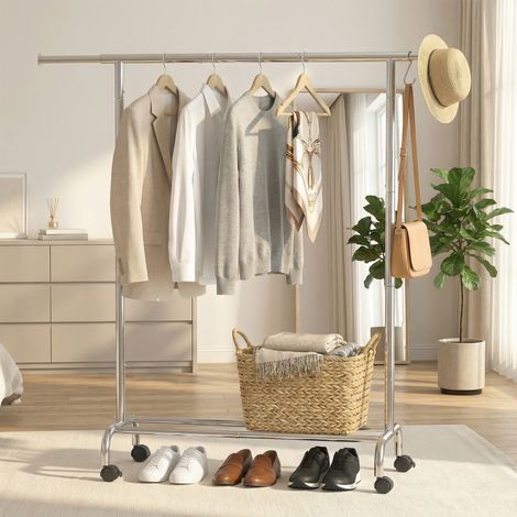 Portant à Vêtements Extensible sur Roulettes, Taupe (1/5)