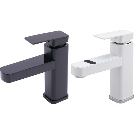 Mitigeur de lavabo, inox, noir, LED, eau froide, pour vasque (1/5)