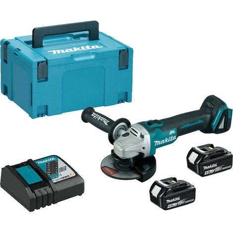 Makita DGA506RMJ Cordless 18V Brushless 125mm Angle Grinder With 2x4Ah Batteries, MAKPAC 3 Case And Charger Set