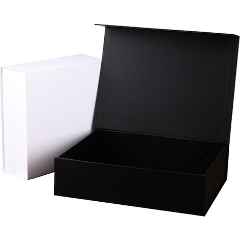 Coffrets cadeaux noirs, avec couvercle, fermeture magnétique, rectangulaires et pliables, pour les demandes en mariage, les mariages et Noël. (1/5)