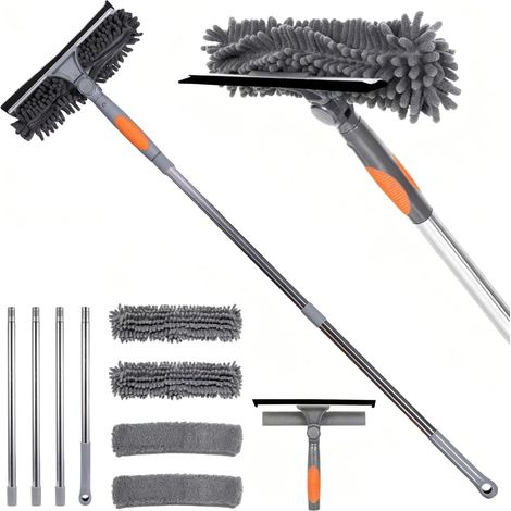 Kit de Nettoyage de Fenêtre 2 en 1 avec Tige Extensible, Nettoyeur Vitre, Lave Vitre Telescopique, pour Fenêtres et Vitres de Voiture, avec Tête Rotative et Orientable (1/5)