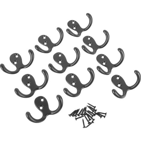 10 Stück schwarze Doppelhaken zur Wandmontage, Retro-Stil, robuste Zinklegierung, für Bad und Küche (1/5)