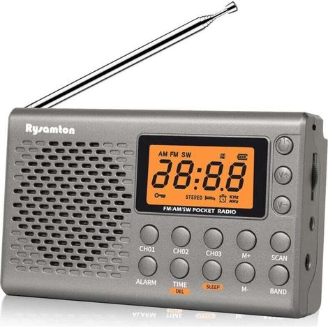 (Gray) Portable AM/FM/Shortwave Radio, Battery-Operated Pocket Radios, Large Digital Display, Clock Radio with Alarm and Sleep Function, Headphones Included MUMU (1/4)