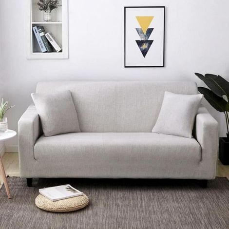 Housse De Canapé - Jacquard Extensible - Pour Canapé 4 Places - Longueur 235 À 300 Cm - Gris Clair - 1 Pièce