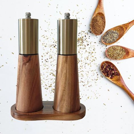 Pfeffermühlen-Set mit Holzsockel, verstellbare Pfeffermühle, perfekt für den Küchengebrauch (1/5)