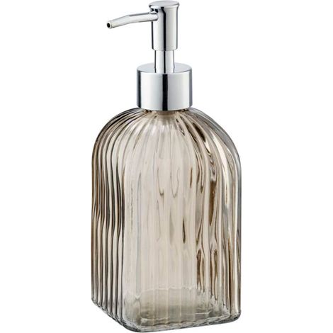 WENKO Dispenser sapone Vetro quadrato marrone - Dispenser sapone liquido Capacità: 0.52 l, Vetro, 7.5 x 19 x 7.5 cm, Marrone (1/4)