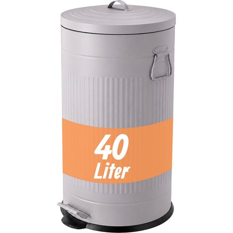Relaxdays Mülleimer, 40 Liter, Küche, entnehmbarer Inneneimer, Fußpedal, Softclose, Metall, Retro Tretmülleimer, grau (1/5)