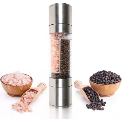 Molinillo de pimienta y sal, acero inoxidable, molinillo cerámico ajustable, recipiente de ABS transparente, para el hogar y restaurantes. (1/5)