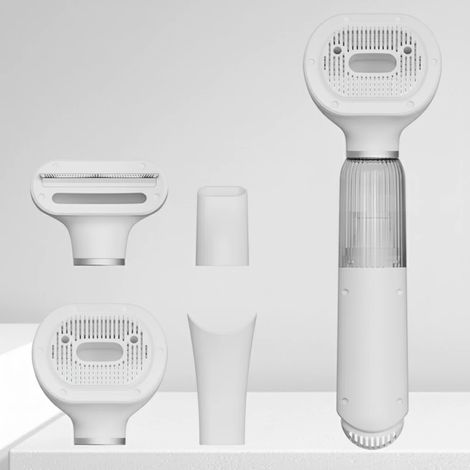 Aspirateur multifonctionnel pour animaux de compagnie, aspire les poils, brosse et sert également d'outil de bain et de séchage rapide pour chiens et chats, blanc. (1/3)
