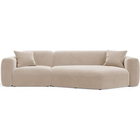 Canapé d'angle droit modulable 3 places en velours beige (1/4)