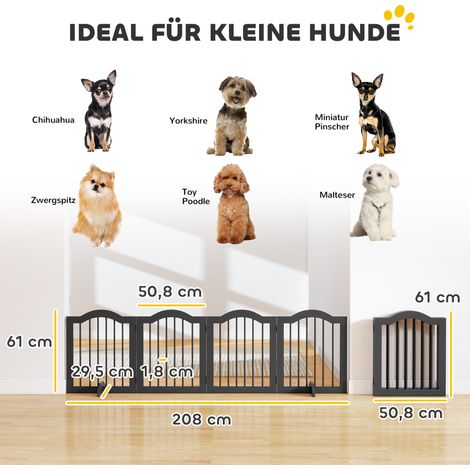 Absperrgitter Hund Freistehendes Schutzgitter mit Füßen, Klappbar Hundegitter, 4 Paneelen, 208 x 29,5 x 61 cm, Schwarz (1/5)