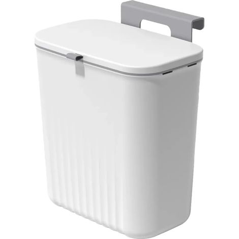 Poubelle Murale Avec Couvercle - 9 L - Fixation Sans Perçage Sur Porte De Placard Jusqu'à 2,5 Cm - Pour Cuisine Salle De Bains Et Petit Espace - 1 Pièce