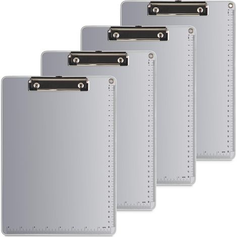 Lot de 4 planchettes à pince en métal avec échelle, porte-bloc en aluminium à suspendre, planches antidérapantes de 21,6 x 27,9 cm pour documents de format A4, presse-papiers en vrac (1/5)
