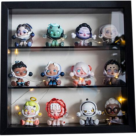 Vitrine d'exposition pour figurines anime avec double cloison noire - Boîte de rangement renforcée pour collections de miniatures (1/5)
