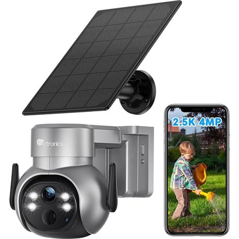 Ctronics 2,5K 4MP WiFi-Überwachungskamera für den Außenbereich Batterie und Solarpanel, Menschliche PIR-Erkennung, Farb-Nachtsicht, Zwei-Wege-Audio, IP66 (1/5)