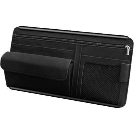 Borsa portaoggetti per aletta parasole auto, custodia in pelle per occhiali da sole da auto, borsa portaoggetti multifunzionale per auto, accessori per interni (nero) (1/3)