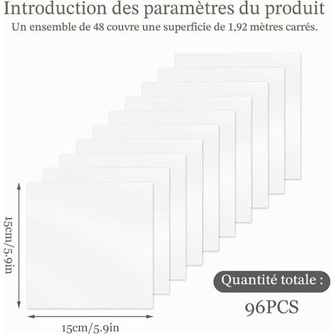 PVC Carrelage adhésif mural salle de bain Blanc, 15x15cm stickers muraux cuisine,crédence adhésive pour cuisine,Dalle adhésive murale – Stickers muraux Pour armoire, meuble, tabletop (1/3)