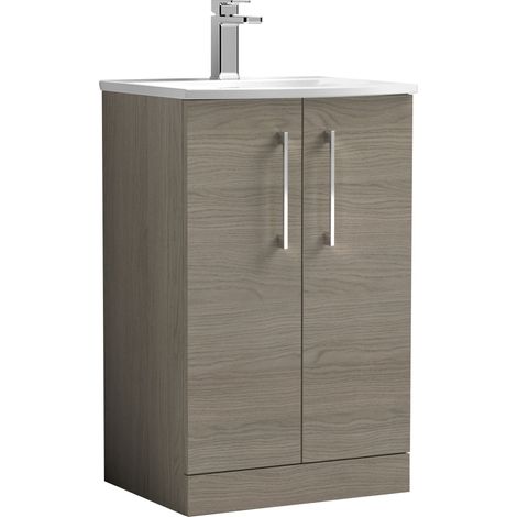 Nuie Arno Solace Oak Woodgrain 500mm 2 Door Vanity Unit and Curved Ceramic Basin - ARN2501G (1/5)