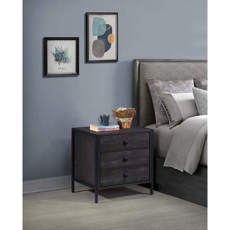 Nightstand With 3 Drawers And Shelves Metal Frame Black Finish (1/2)