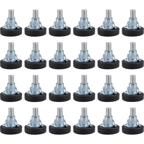 24 Pièces Pieds de Nivellement pour Meuble, Pied de Meuble Reglable avec Base en Plastique PVC Antidérapant, Hauteur Réglable Maximale 20 mm, Pied de Meuble avec un écrou Carré (1/4)