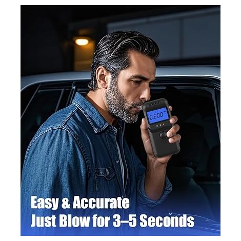 Electronic Breathalyser LCD Display Tips Alcotest Portable Home Car Black Carbon Fiber Bag (1/4)