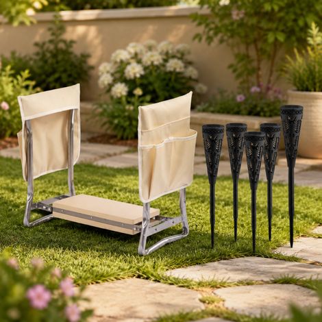 Ensemble solaire pour genouillère de jardinier (2 pièces) – Lampe torche solaire et genouillère rembourrée pliable (1/5)
