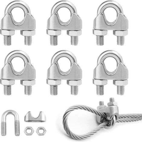 Serre Cable Inox 3Mm,6 Pièces Serre Cable Acier Attaches Pour 6Mm Câbles Métalliques M6 Pince Pour Câble Métallique De 6Mm Diamètre(M3) (1/5)