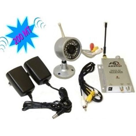 TrAdE Shop Traesio - Kit Videosorveglianza Wireless Ricevitore 200 Mt. Con Telecamera Infrarossi -