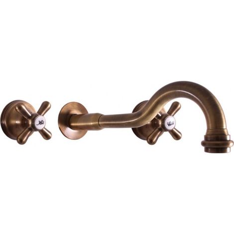 Mélangeur lavabo mural rétro 3 trous MORAVA en laiton bronze (1/4)