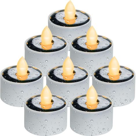 Lot de 8 bougies chauffe-plat solaires à LED, étanches et réutilisables, pour jardin, camping et décoration, blanches