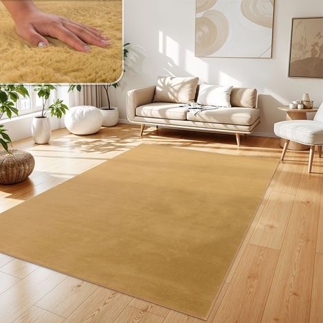 Paco Home Teppich Wohnzimmer Kunstfell Plüsch Hochflor Shaggy Weich Verschied. Farben 160x230 cm, Gelb