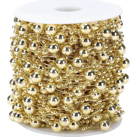 Guirlande lumineuse en plastique (1 rouleau) pour décorer un sapin de Noël avec des perles et une chaîne, idéale pour des créations DIY créatives.-3000x0.8-Golden