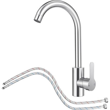 Küchenarmatur, 360° schwenkbarer Küchenhahn, Küchenspülenarmatur mit Schlauch (G3/8 x M10), Küchenspülenarmatur mit hohem Bogen (1/5)