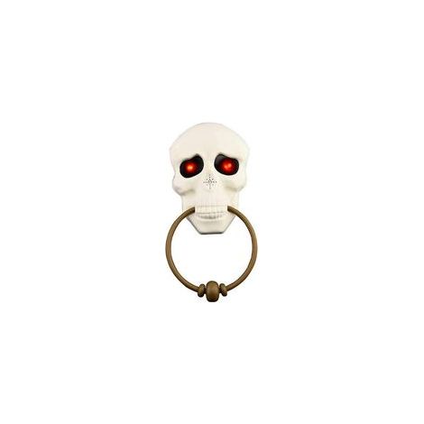Sonnette de porte Halloween effrayante avec yeux lumineux et son, décoration maison, blanc, taille unique – (1/5)