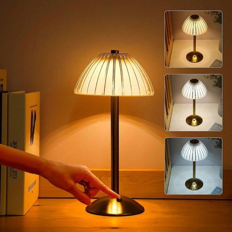 Lampe de table LED sans fil rechargeable avec commande tactile, intensité lumineuse réglable et 3 couleurs d'éclairage pour chambre et salon